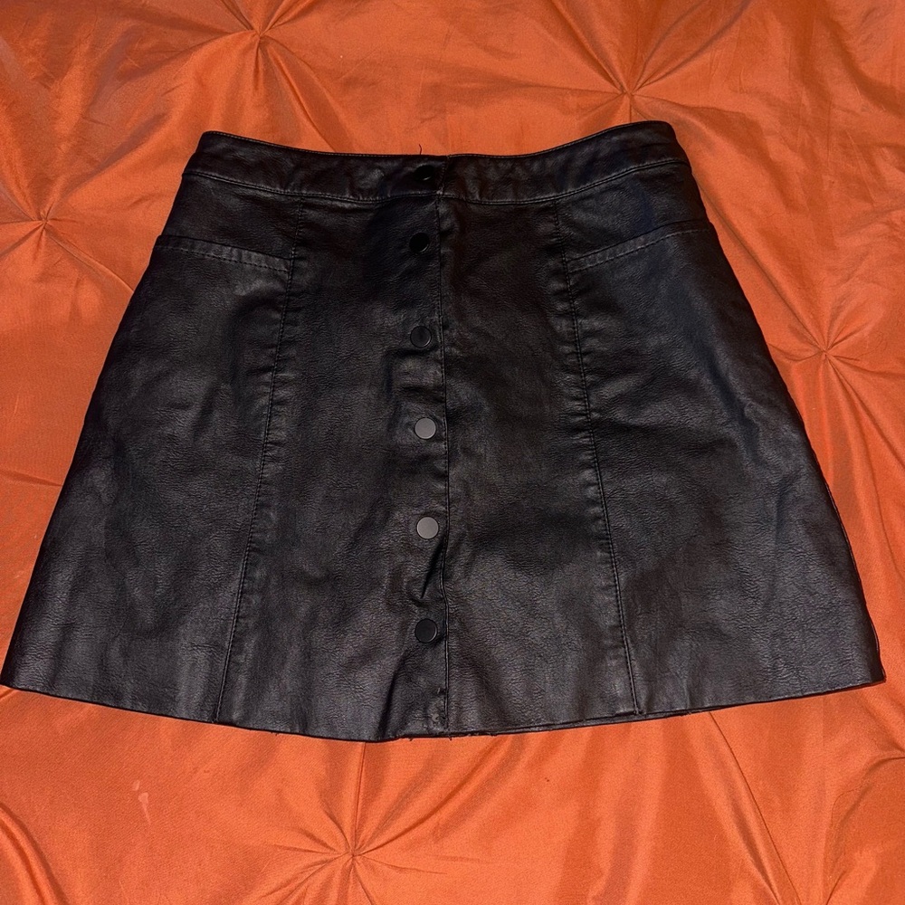 H&M Divided Black Faux Leather Skirt with Button Front & Pockets